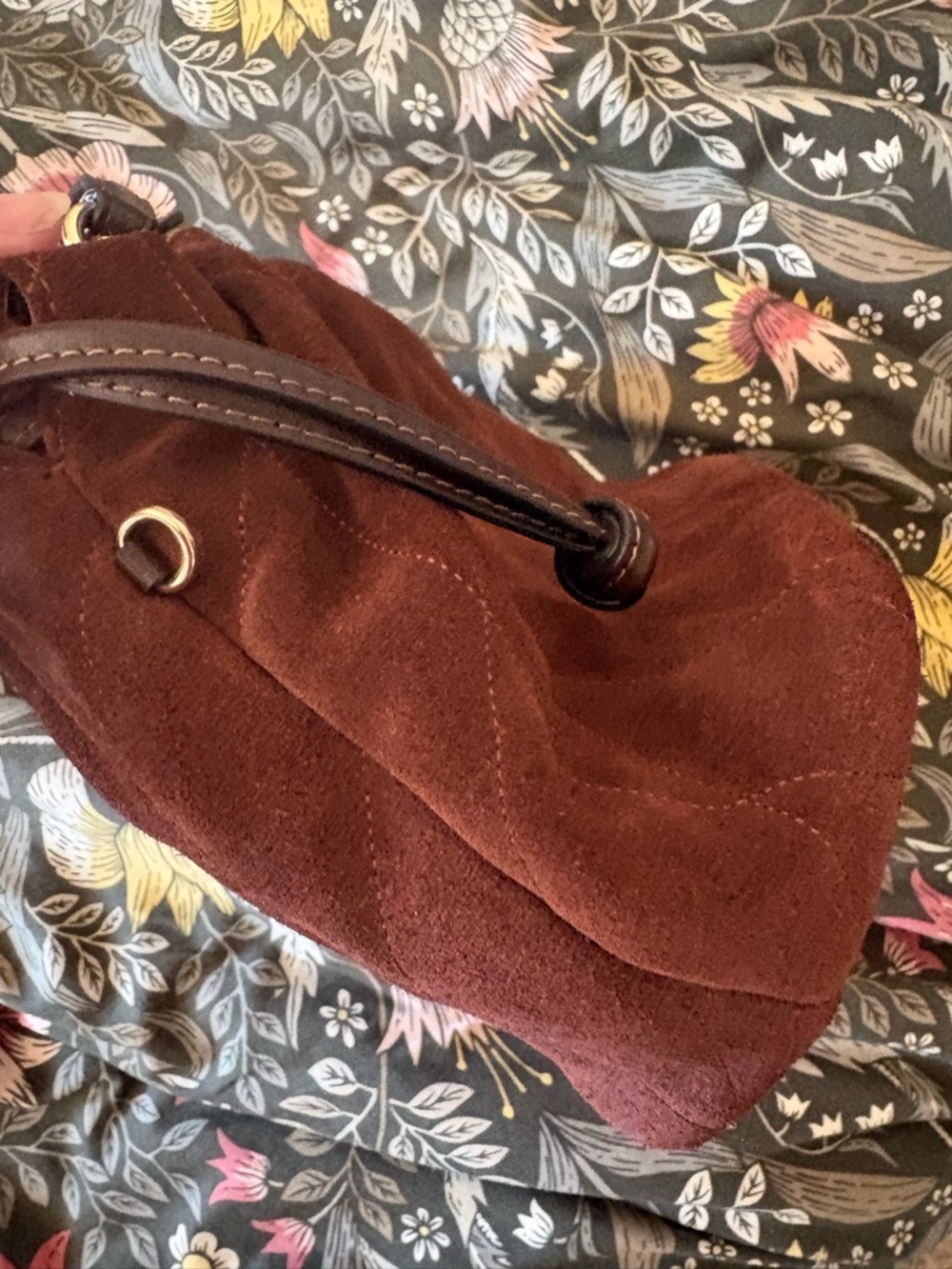 Coach Mini Faye Brown Suede Drawstring Crossbody - Picture 4 of 6